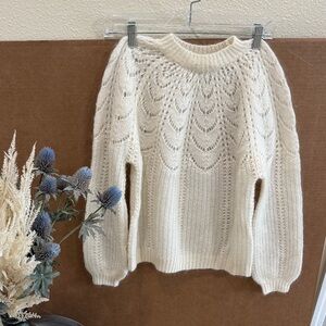 Sezane Paulin Jumper Ivory Crew Neck Sweater Sz Xs